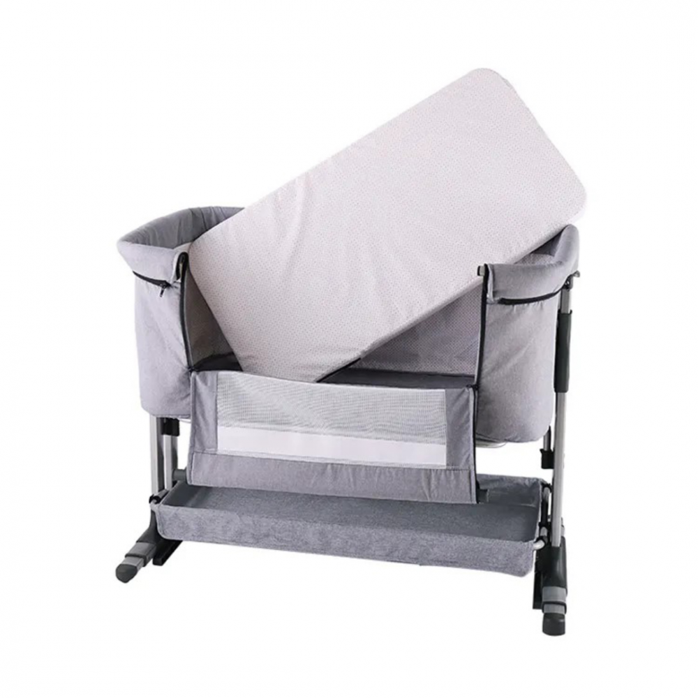 Pătuț bebeluș reglabil în 4 poziții, cu geantă de transport, gri deschis [7]