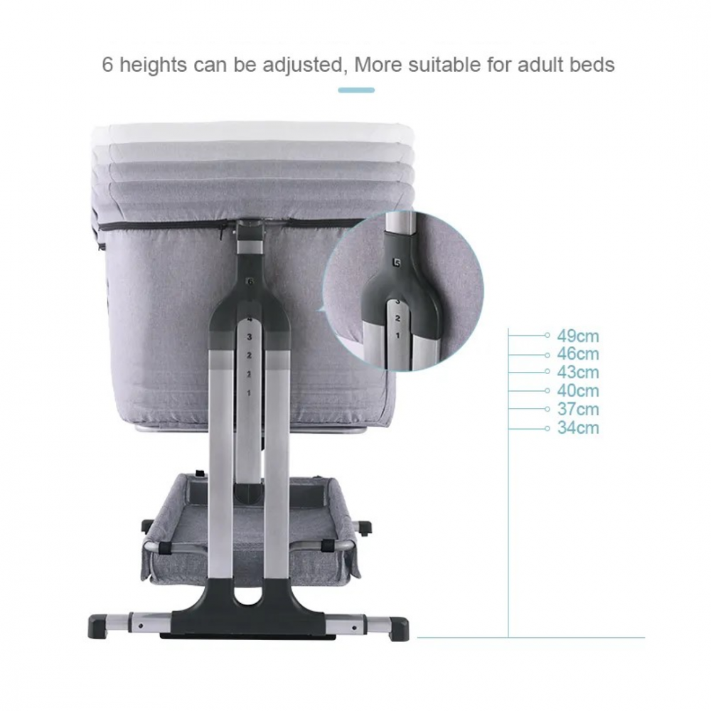 Pătuț bebeluș reglabil în 4 poziții, cu geantă de transport, gri deschis [2]
