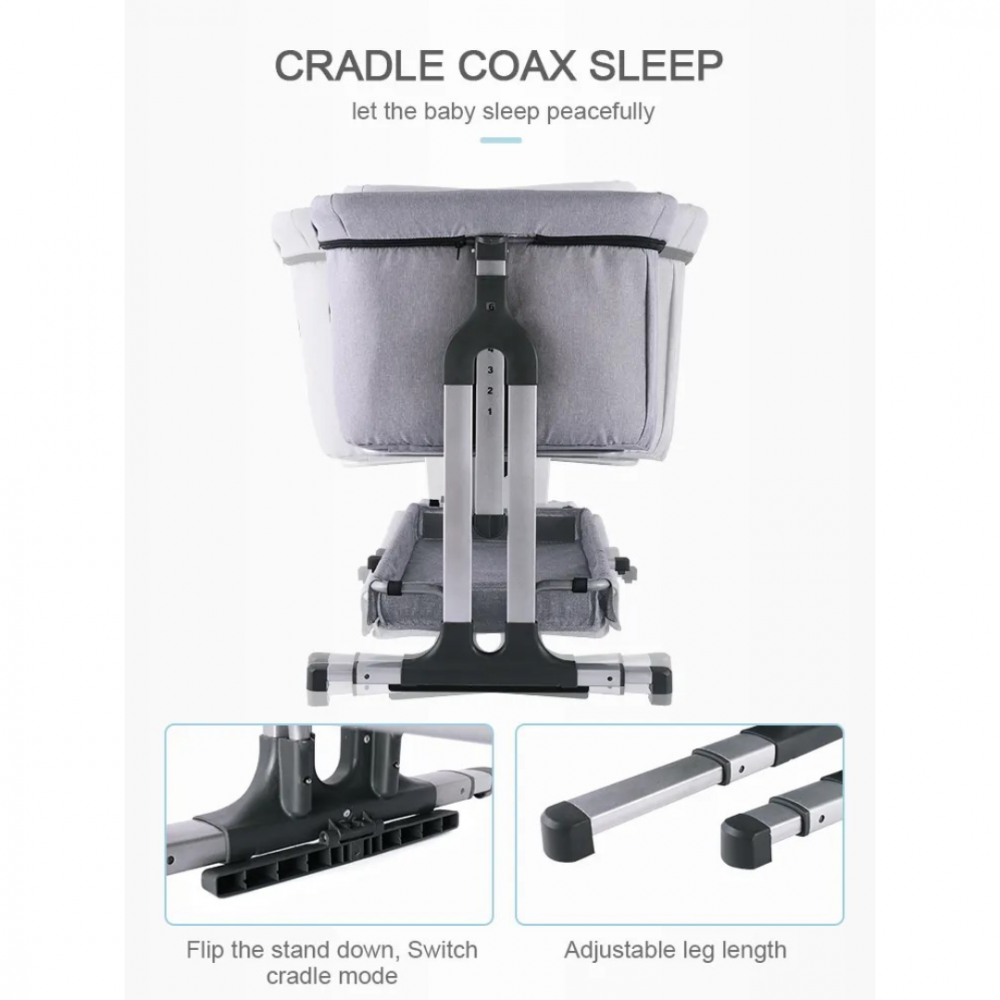 Pătuț bebeluș reglabil în 4 poziții, cu geantă de transport, gri deschis [3]