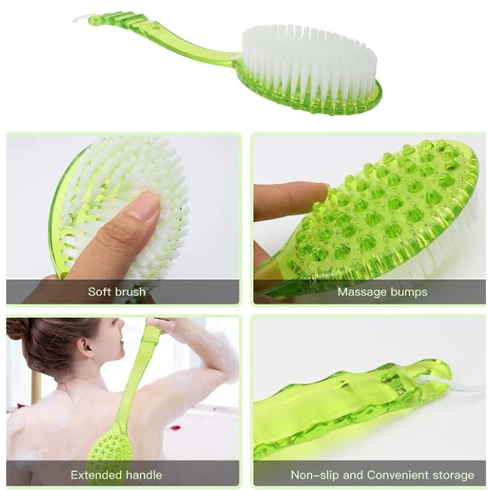 Perie de baie cu maner lung, exfolianta, 36 x 7 cm, Verde [3]