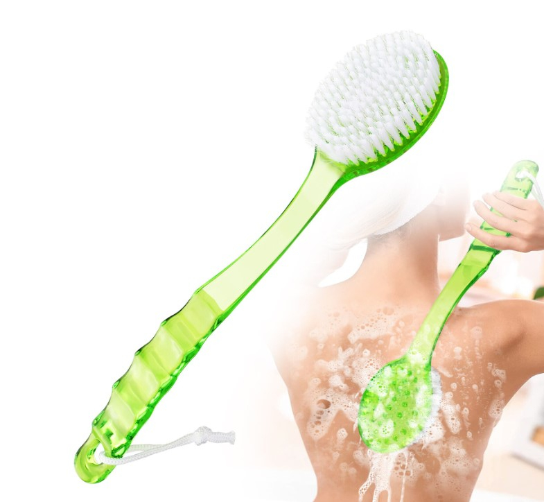 Perie de baie cu maner lung, exfolianta, 36 x 7 cm, Verde [2]