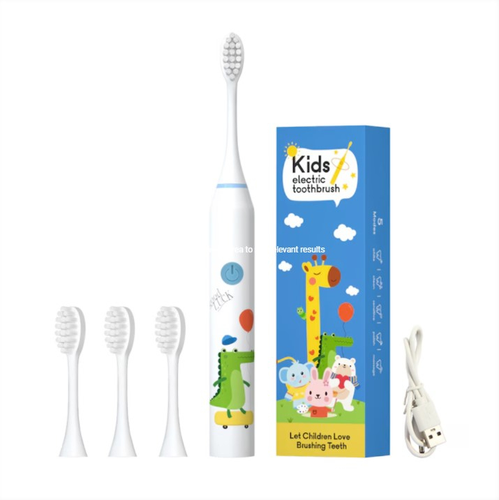 Periuta de dinti electrica sonica, pentru copii, 4 capete incluse,19 cm, temporizator inteligent, rezistenta la apa, model Crocodil, alb [1]