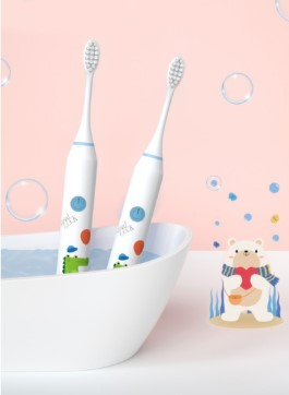 Periuta de dinti electrica sonica, pentru copii, 4 capete incluse,19 cm, temporizator inteligent, rezistenta la apa, model Crocodil, alb [4]