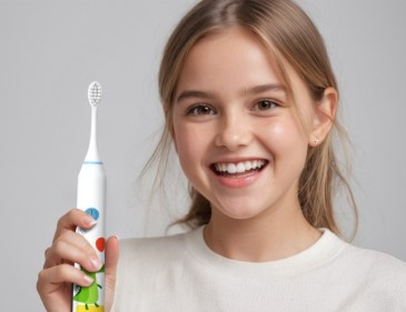 Periuta de dinti electrica sonica, pentru copii, 4 capete incluse,19 cm, temporizator inteligent, rezistenta la apa, model Crocodil, alb [2]