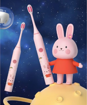 Periuta de dinti electrica sonica, pentru copii, 4 capete incluse,19 cm, temporizator inteligent, rezistenta la apa, model Iepuras, Roz [2]