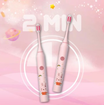 Periuta de dinti electrica sonica, pentru copii, 4 capete incluse,19 cm, temporizator inteligent, rezistenta la apa, model Iepuras, Roz [4]