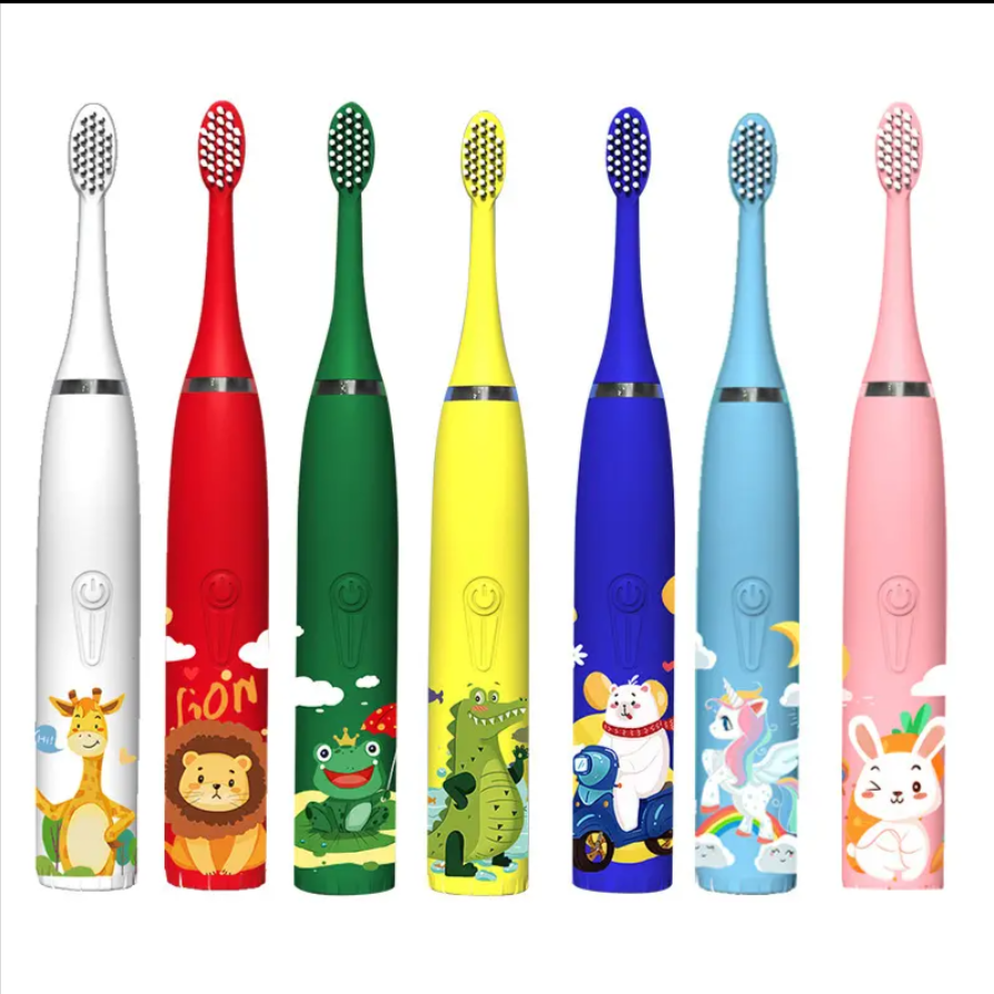 Periuta de dinti electrica sonica, pentru copii, 6 capete incluse, temporizator inteligent, rezistenta la apa, model Broscuta, verde [4]