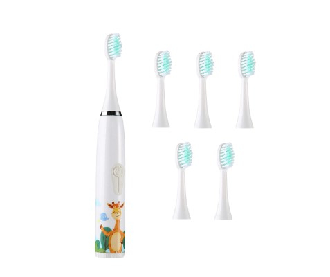 Periuta de dinti electrica sonica, pentru copii, 6 capete incluse, temporizator inteligent, rezistenta la apa, model Girafa, alb [2]
