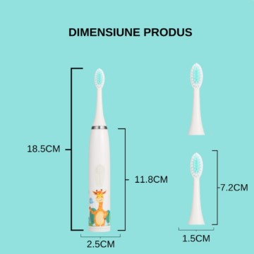 Periuta de dinti electrica sonica, pentru copii, 6 capete incluse, temporizator inteligent, rezistenta la apa, model Girafa, alb [5]