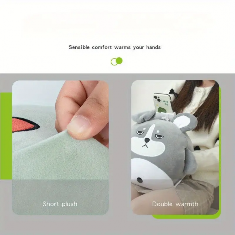 Pernă de pluș, model dinozaur, cu suport telefon integrat, verde [6]