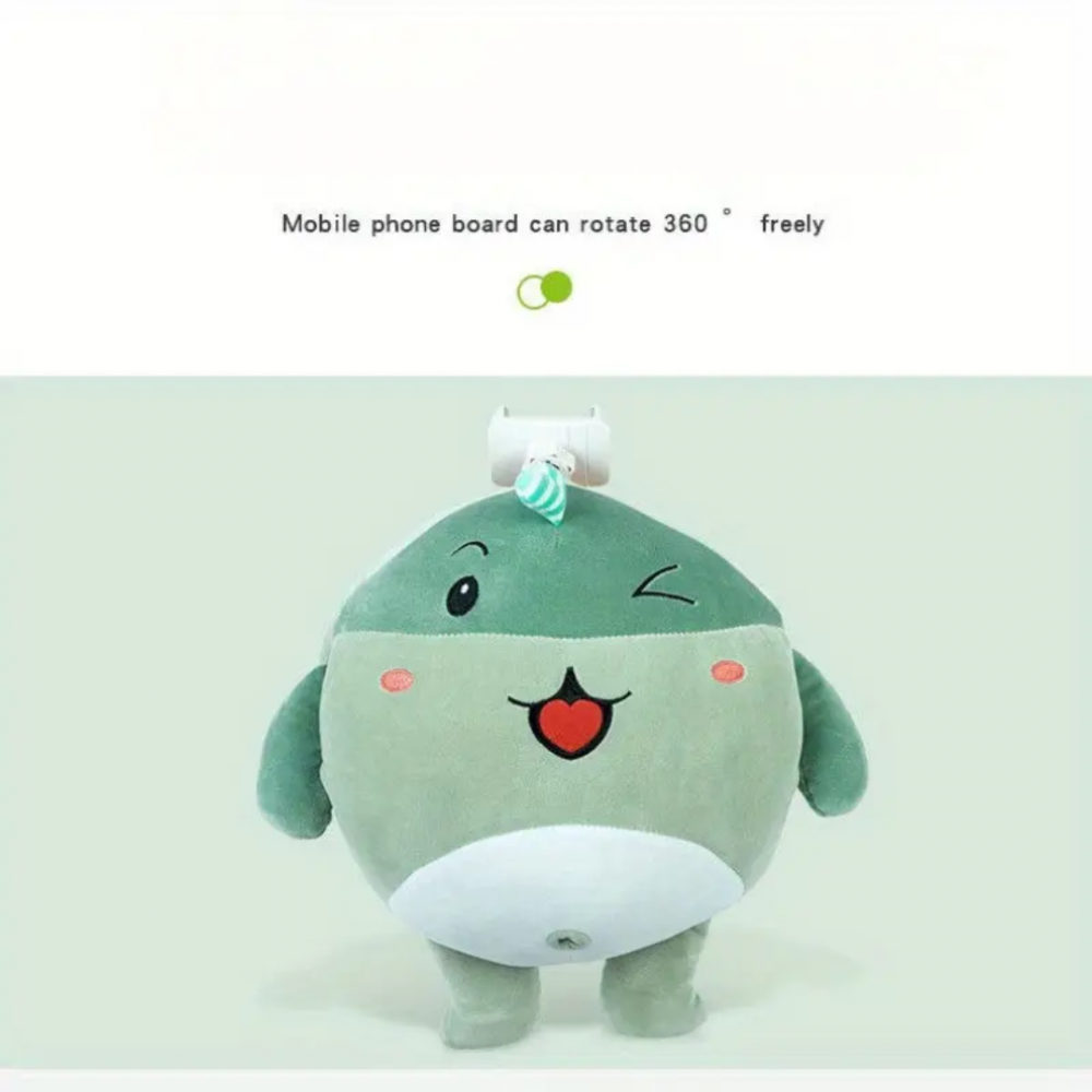 Pernă de pluș, model dinozaur, cu suport telefon integrat, verde [4]