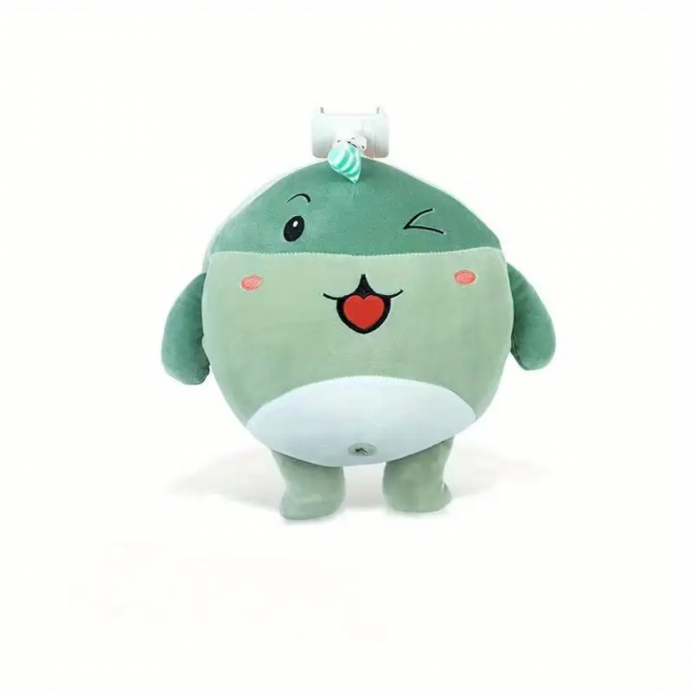 Pernă de pluș, model dinozaur, cu suport telefon integrat, verde [7]