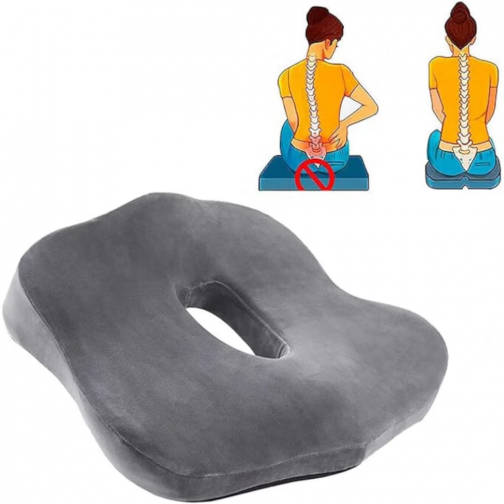 Pernă ortopedică pentru șezut, cu spumă de memorie și husă lavabilă, Gri [3]