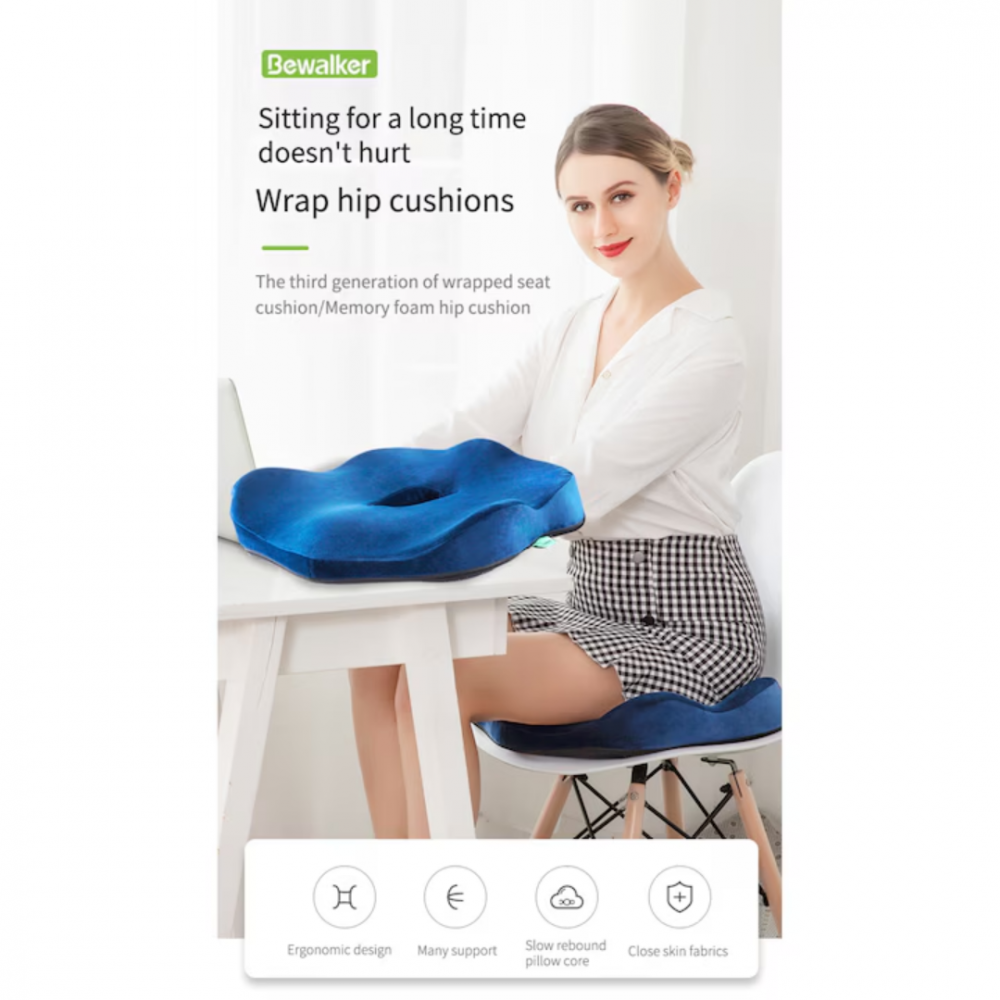 Pernă ortopedică pentru șezut, cu spumă de memorie și husă lavabilă, Albastru [2]