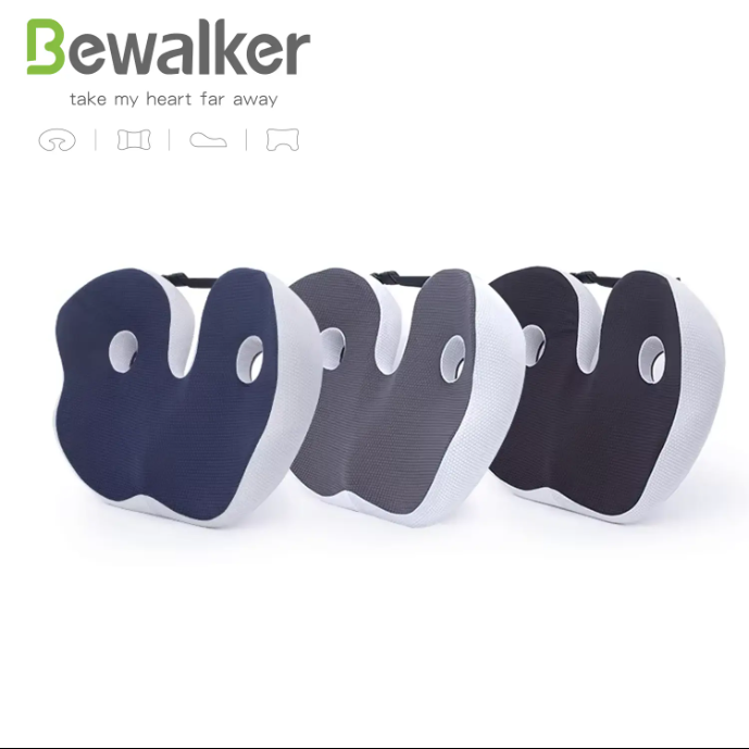 Perna ortopedica sezut, Bewalker, Spuma cu memorie, pentru scaun de birou sau masina, Husa respirabila si antialunecare, zona Lombara, Dureri de sold, Hemoroizi, Albastru [3]