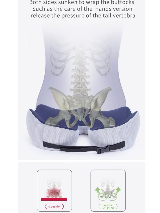 Perna ortopedica sezut, Bewalker, Spuma cu memorie, pentru scaun de birou sau masina, Husa respirabila si antialunecare, zona Lombara, Dureri de sold, Hemoroizi, Albastru [6]