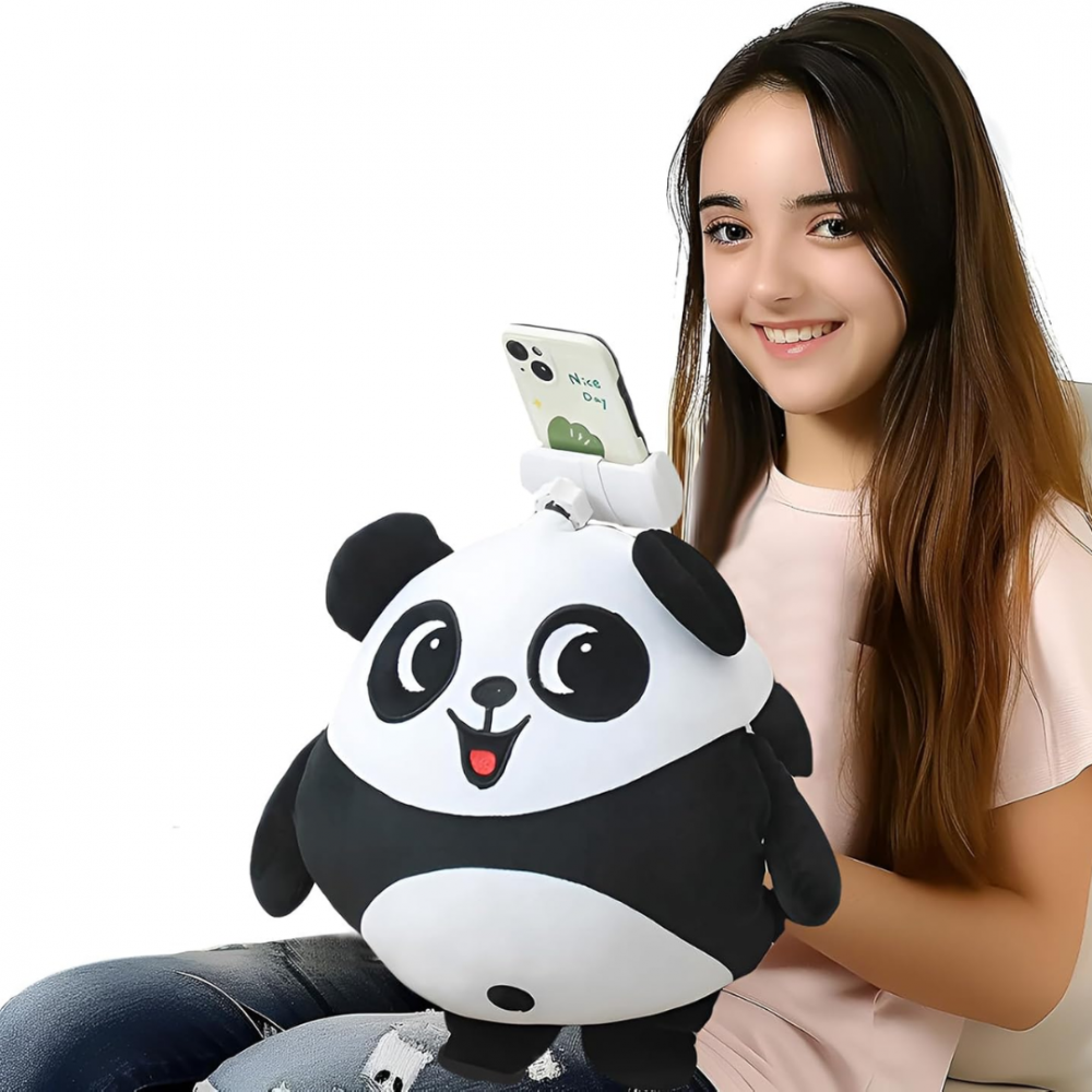Pernă tip animăluț, model panda, cu suport telefon integrat [2]