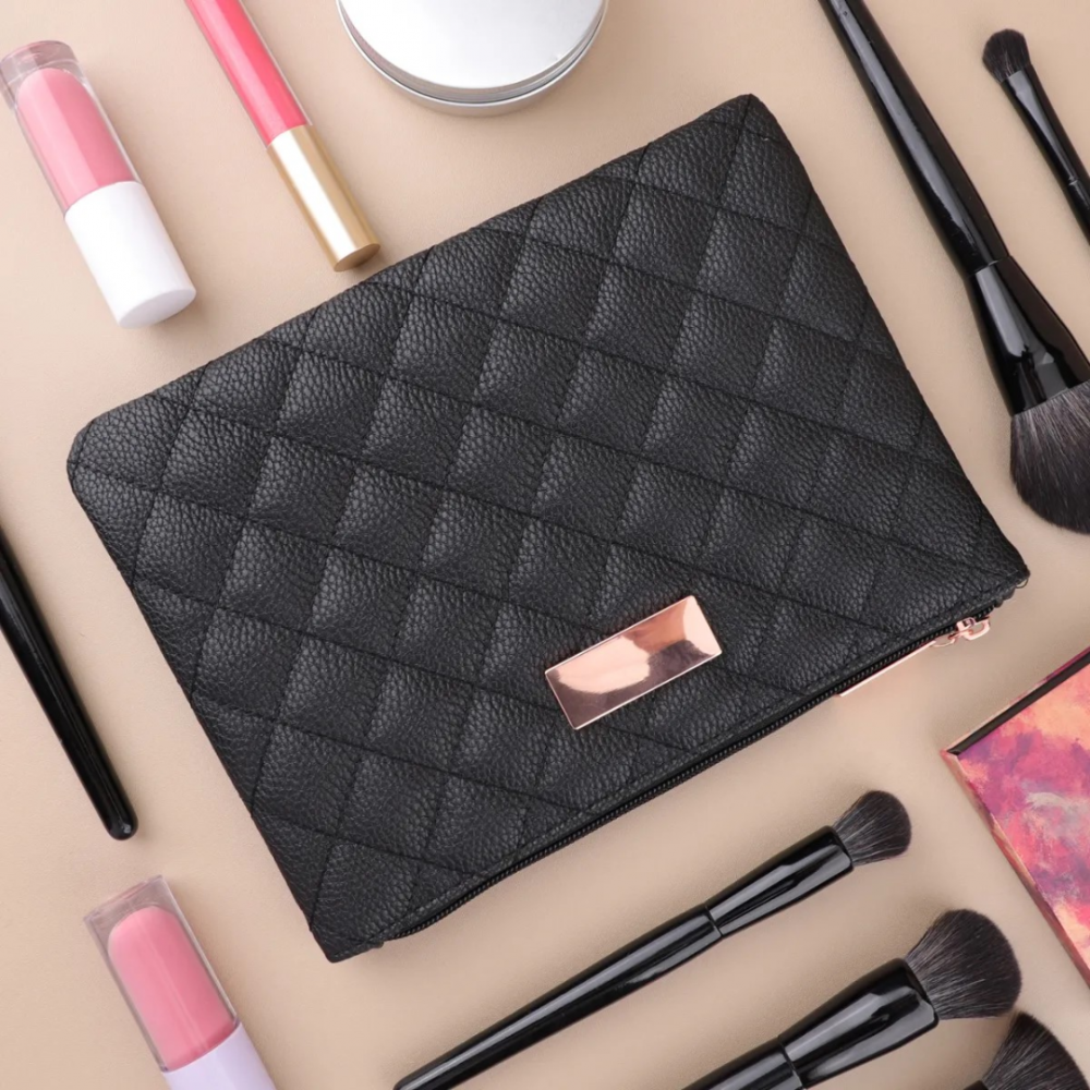 Portfard, din piele eco, cu fermoar auriu, Negru [4]