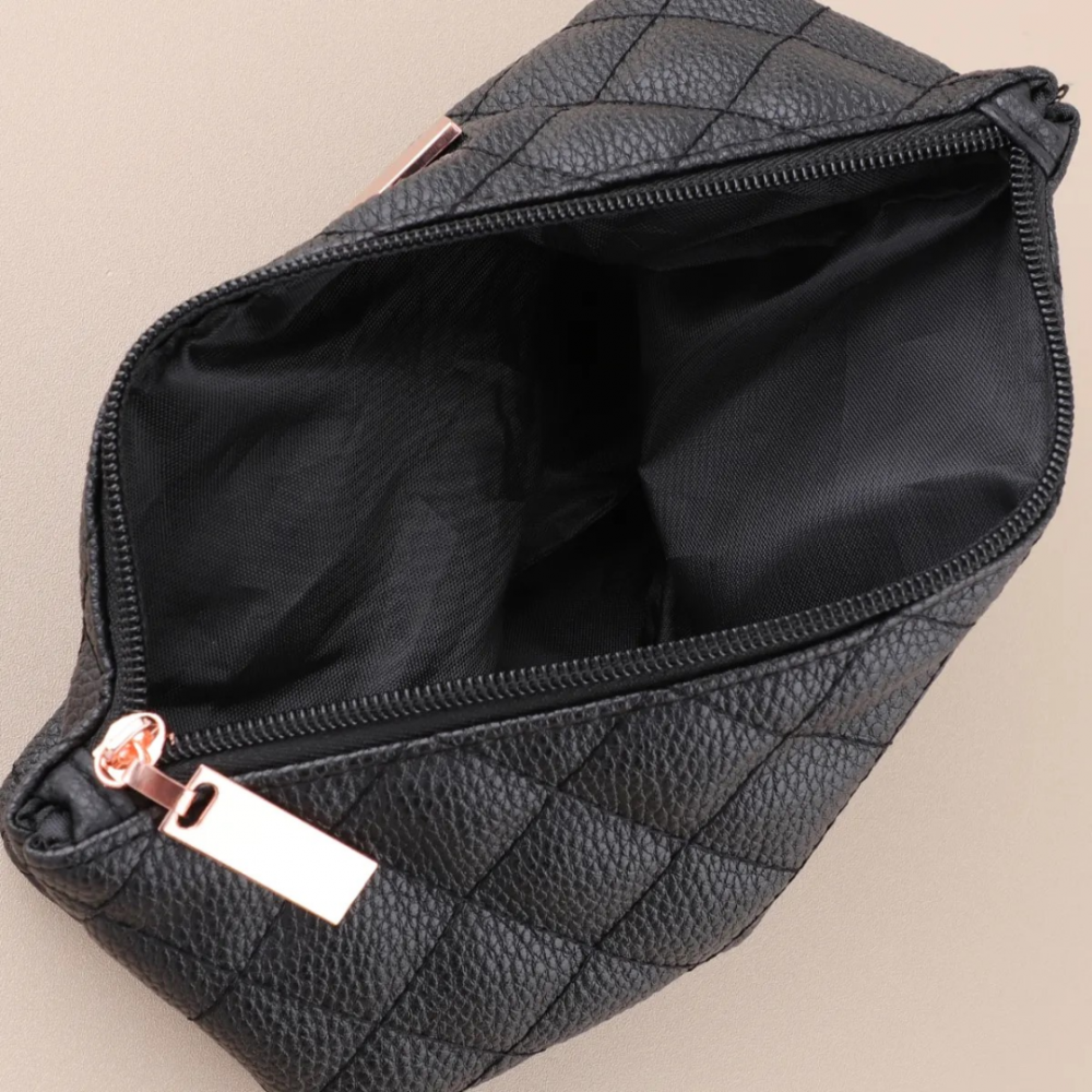 Portfard, din piele eco, cu fermoar auriu, Negru [3]