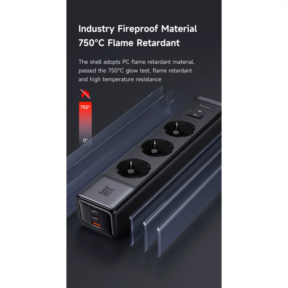 Prelungitor Smart Securizat, 3 Prize, 2 Porturi USB-C, 1 Port USB, Incarcare Rapida, 1.5 Metri, Negru [12]