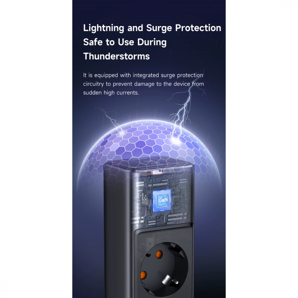 Prelungitor Smart Securizat, 3 Prize, 2 Porturi USB-C, 1 Port USB, Incarcare Rapida, 1.5 Metri, Negru [6]