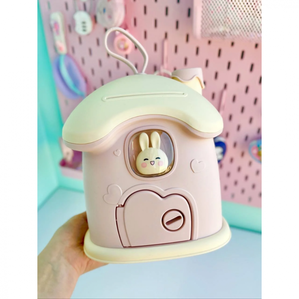 Pusculiță pentru copii, în formă de căsuță cu cheie, Roz [6]