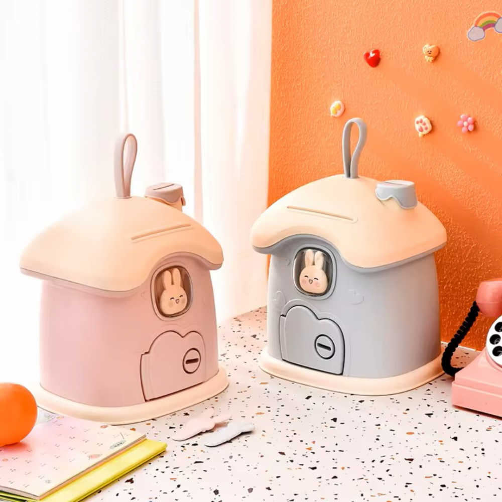 Pusculiță pentru copii, în formă de căsuță cu cheie, Roz [4]