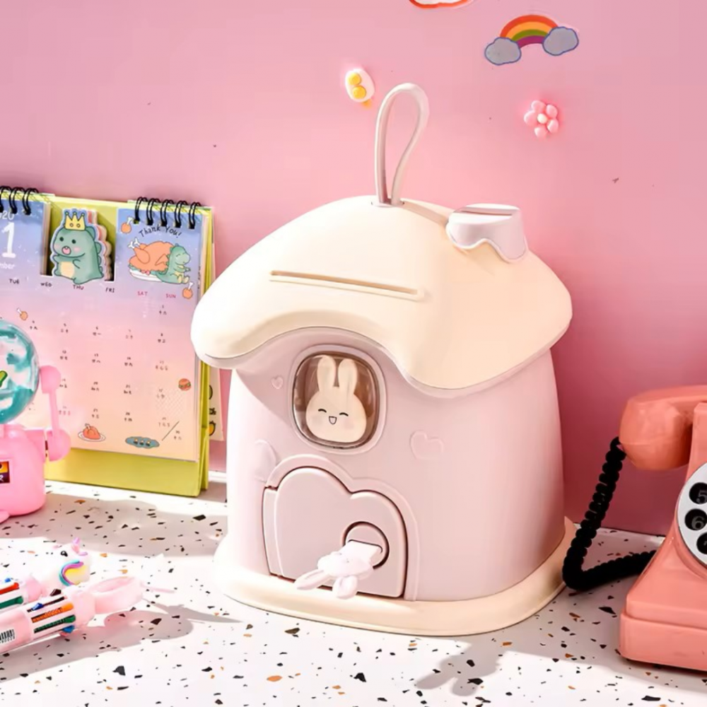 Pusculiță pentru copii, în formă de căsuță cu cheie, Roz [3]