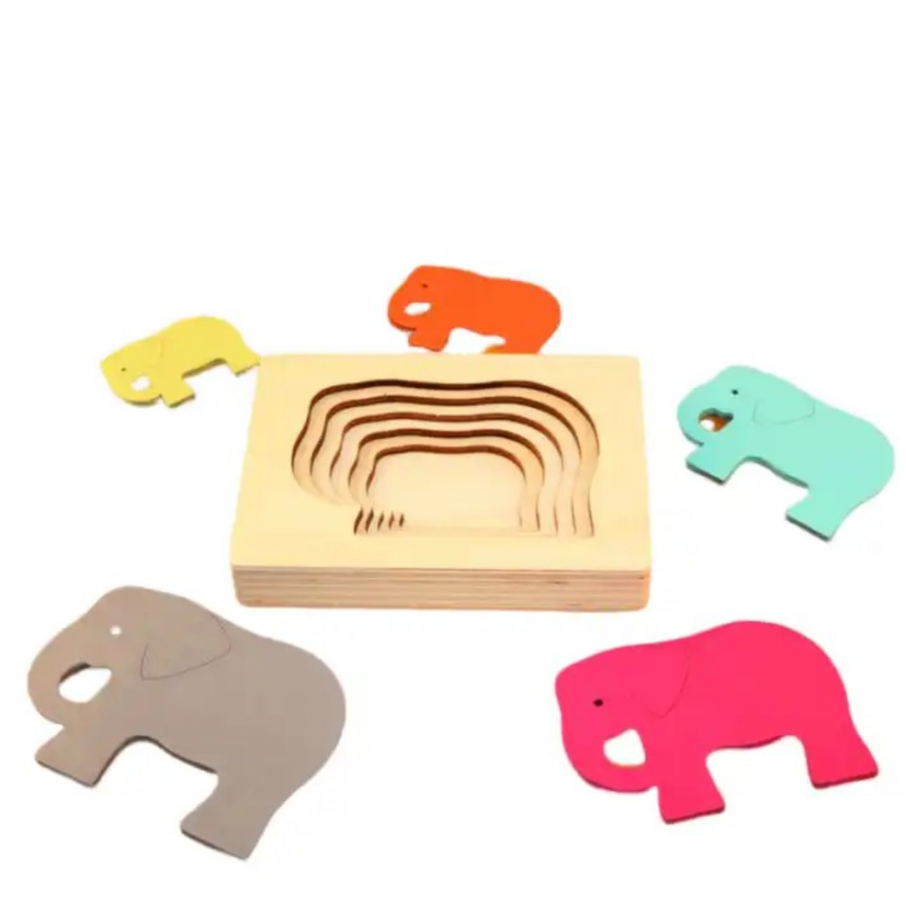Puzzle din lemn cu 5 forme descrescătoare, model elefant [4]