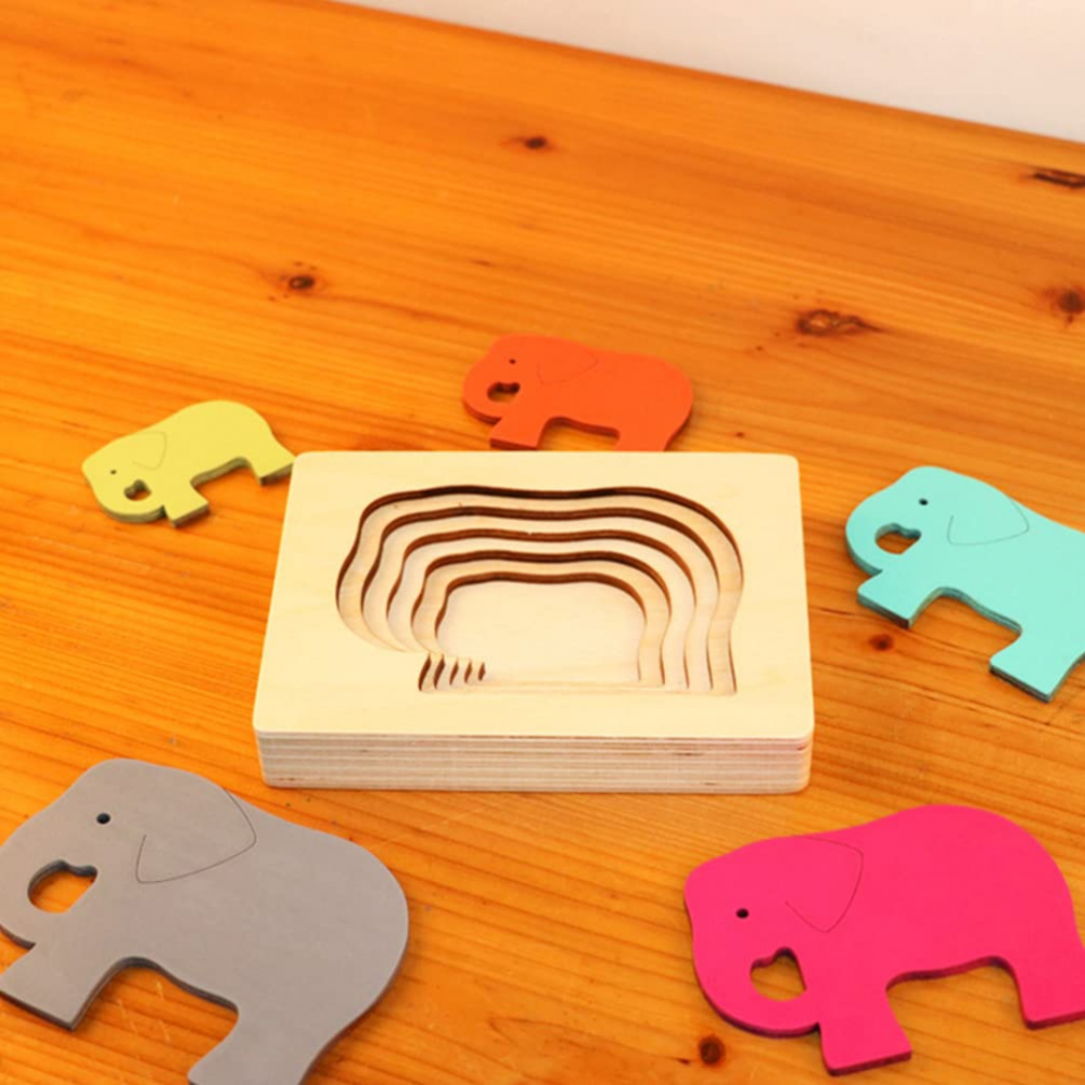 Puzzle din lemn cu 5 forme descrescătoare, model elefant [6]