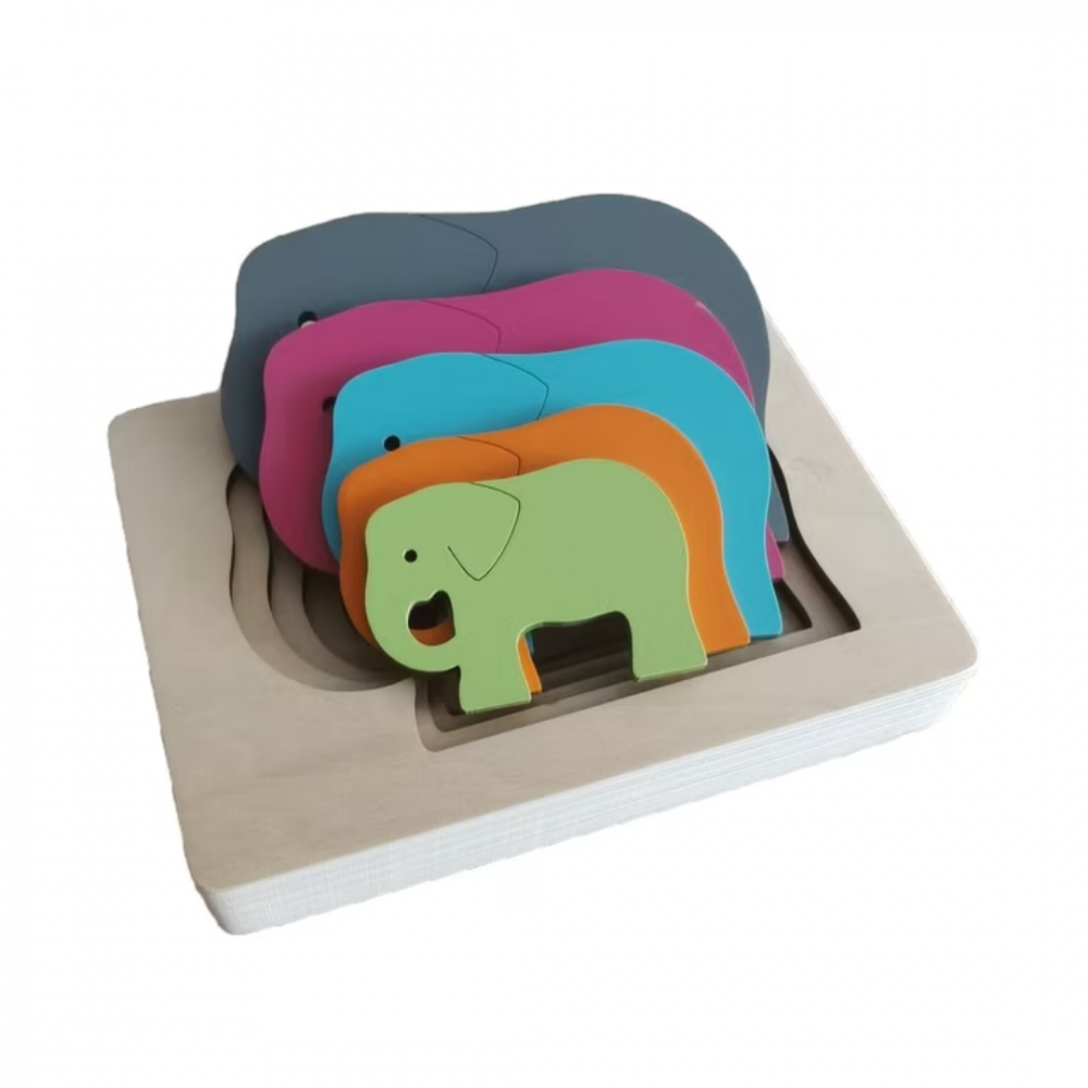 Puzzle din lemn cu 5 forme descrescătoare, model elefant [8]