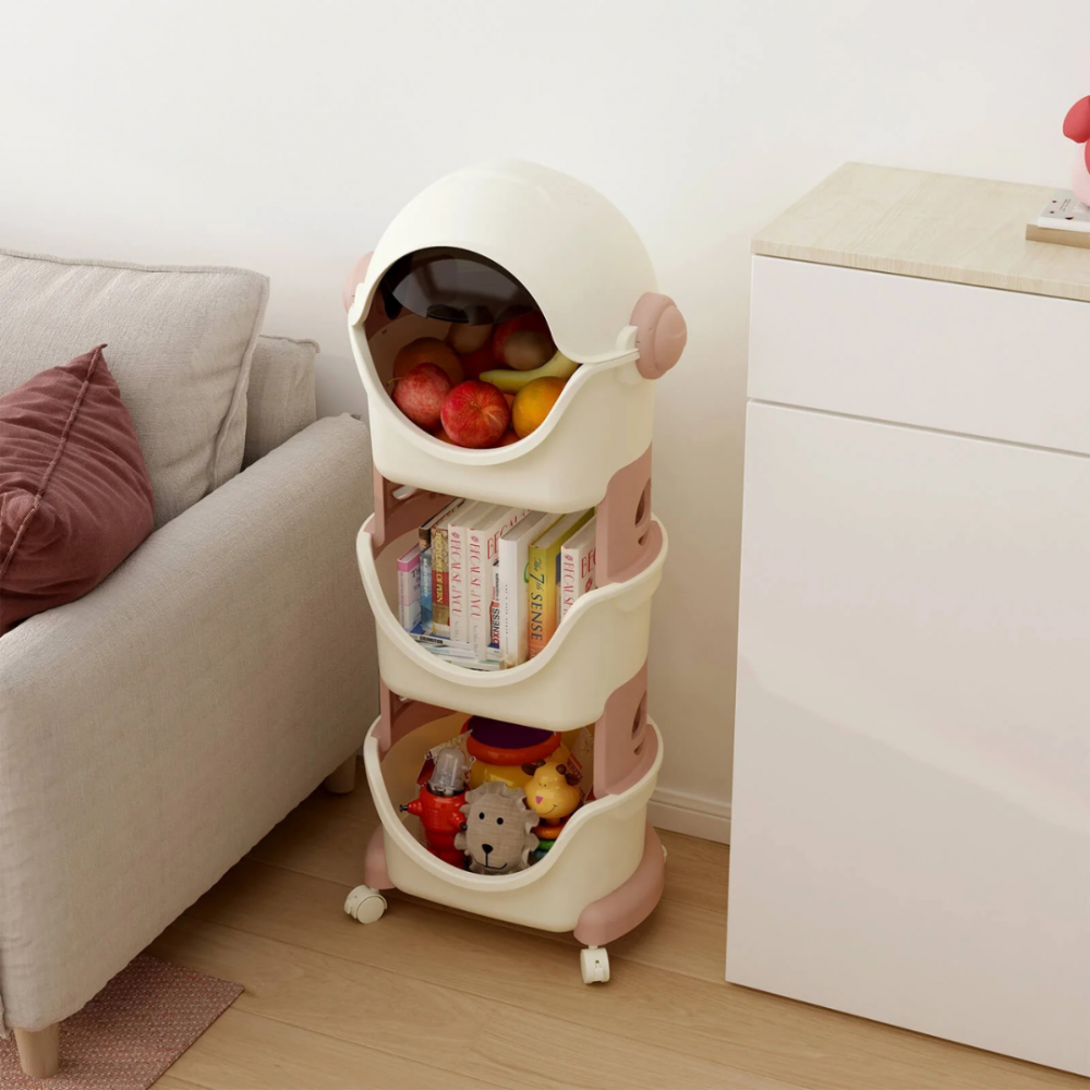 Raft de depozitare mobil cu 4 roți, model cosmonaut, trei nivele [5]