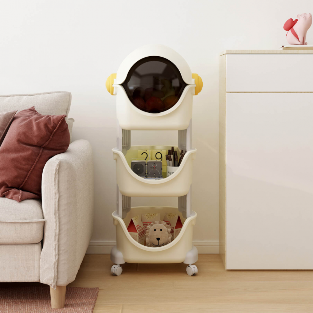 Raft de depozitare mobil cu 4 roți, model cosmonaut, trei nivele [8]