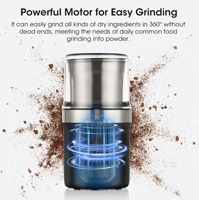 Rasnita pentru cafea si condimente din inox, utilizare umeda si uscata, protectie la supraincalzire, detasabila, capacitate 100g, cutit incrucisat din otel, 200 W, material ABS, Negru [3]