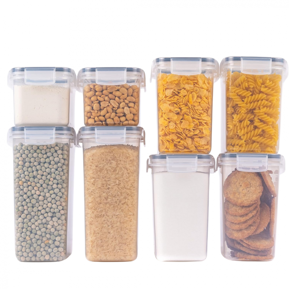 Recipiente depozitare, set 8 bucăți, plastic transparent, cu capac și închidere etanșă [6]