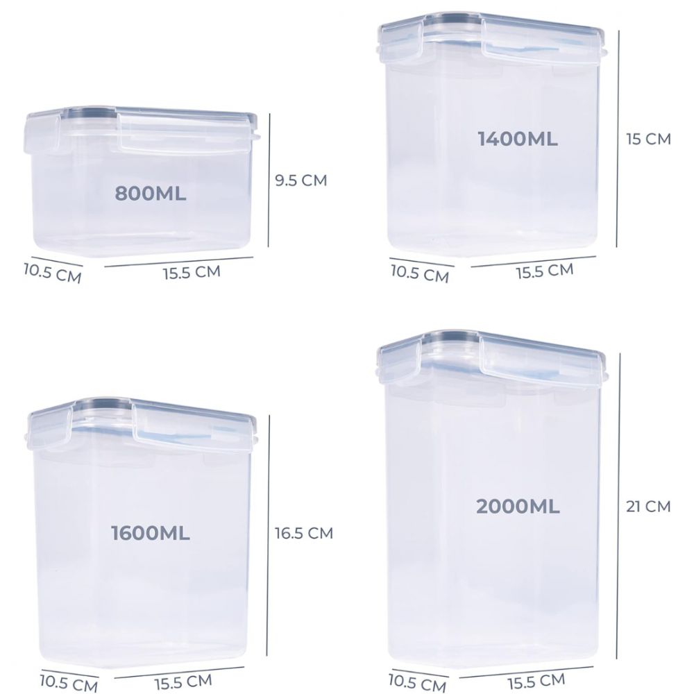 Recipiente depozitare, set 8 bucăți, plastic transparent, cu capac și închidere etanșă [2]