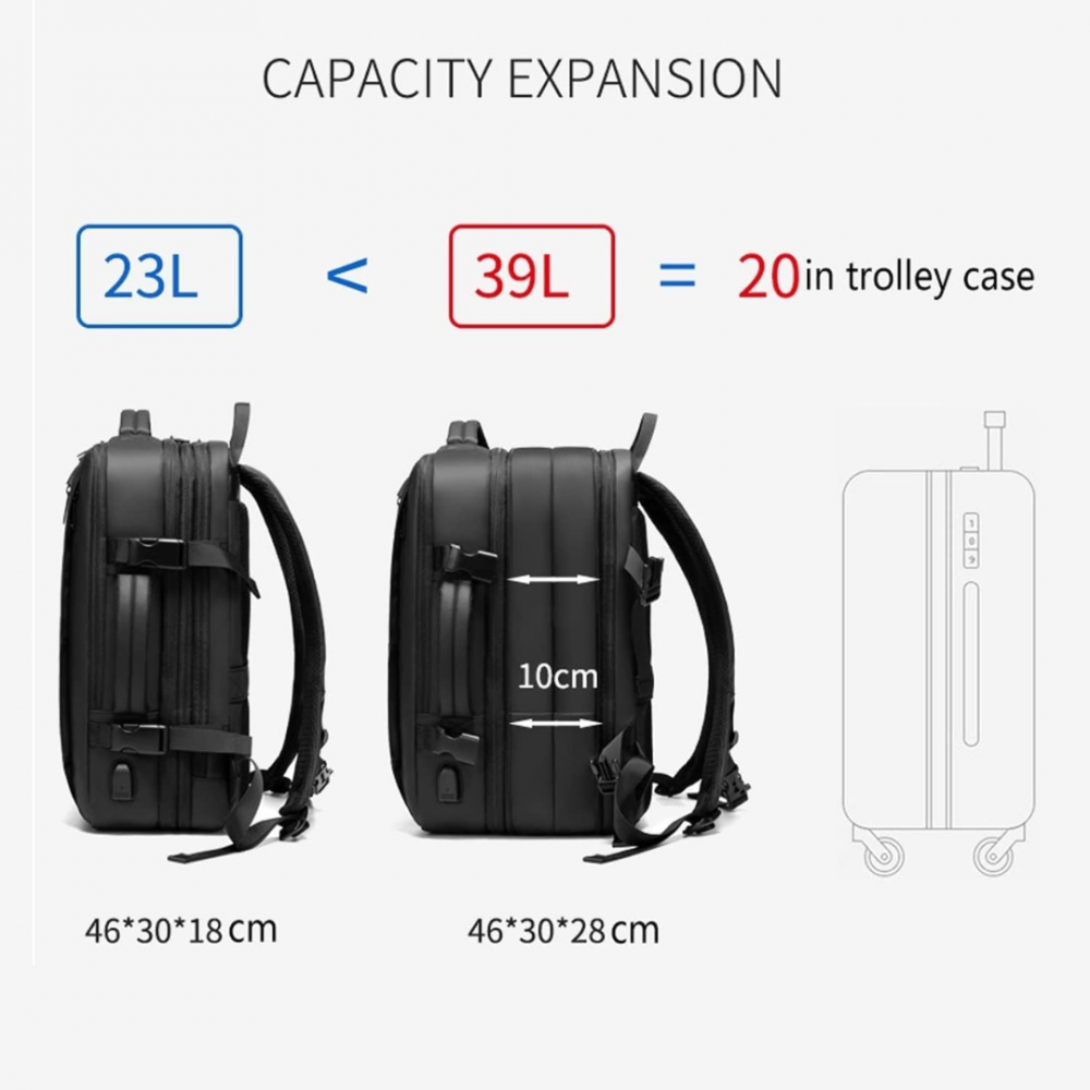 Rucsac extensibil 3 în 1, antifurt, negru [4]