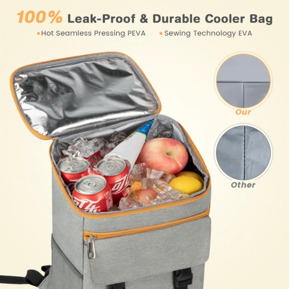 Rucsac frigorific si izoterm 25L, impermeabil, ajustabil, buzunare laterale, ideal pentru picnic si drumetii, Gri/Portocaliu [3]