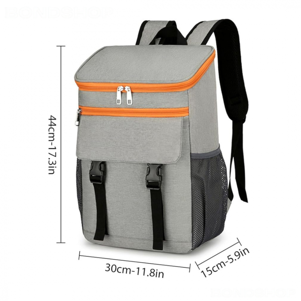 Rucsac frigorific si izoterm 25L, impermeabil, ajustabil, buzunare laterale, ideal pentru picnic si drumetii, Gri/Portocaliu [4]