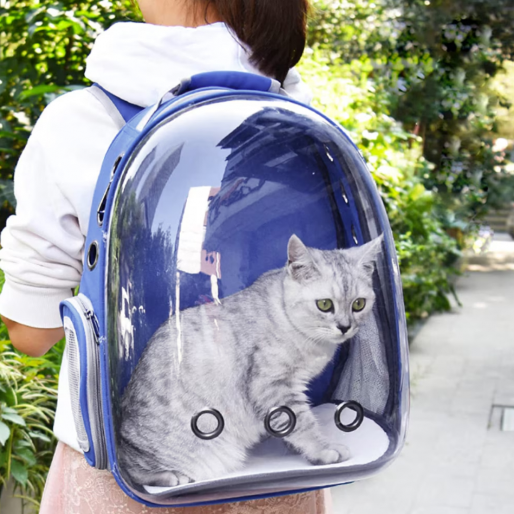 Rucsac transport animale cu greutate maximă 6.5 kg, hublou transparent, buzunar lateral, albastru [4]