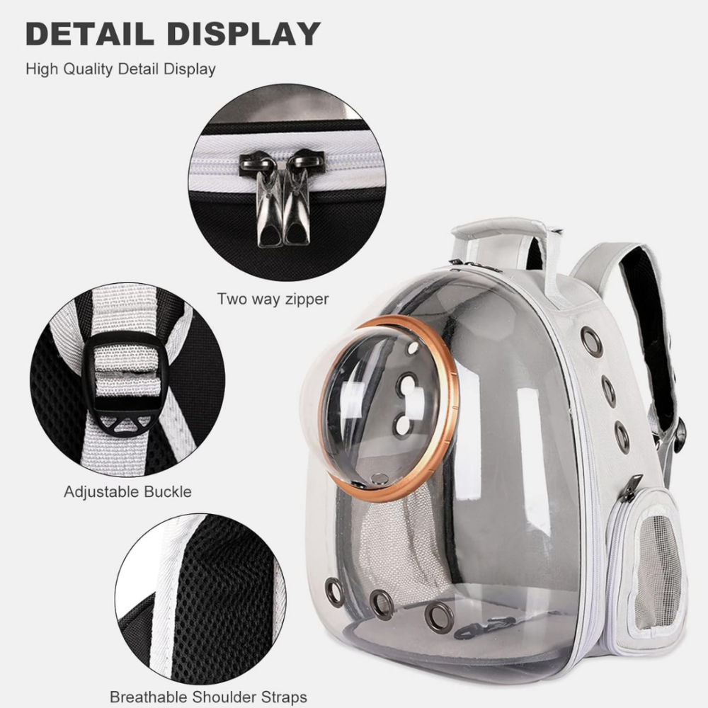 Rucsac transport animale cu greutate maximă 6.5 kg, hublou transparent, buzunar lateral, gri [8]