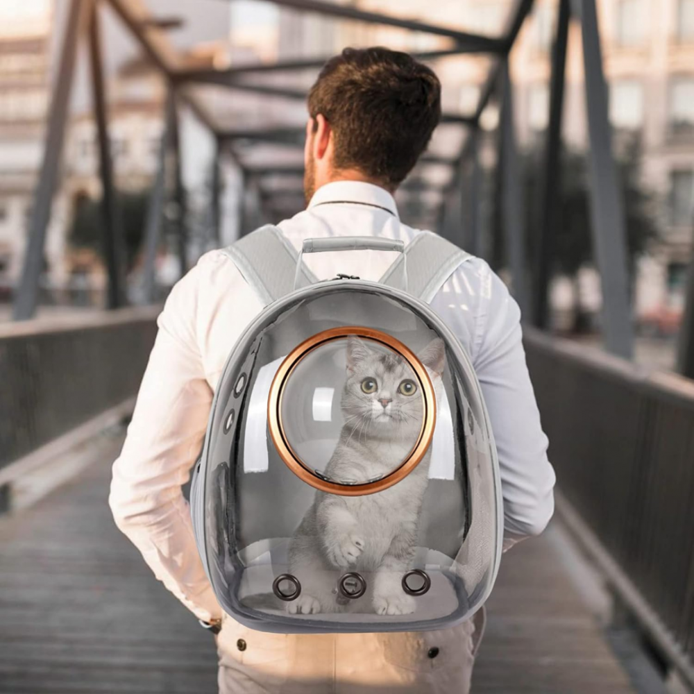 Rucsac transport animale cu greutate maximă 6.5 kg, hublou transparent, buzunar lateral, gri [10]