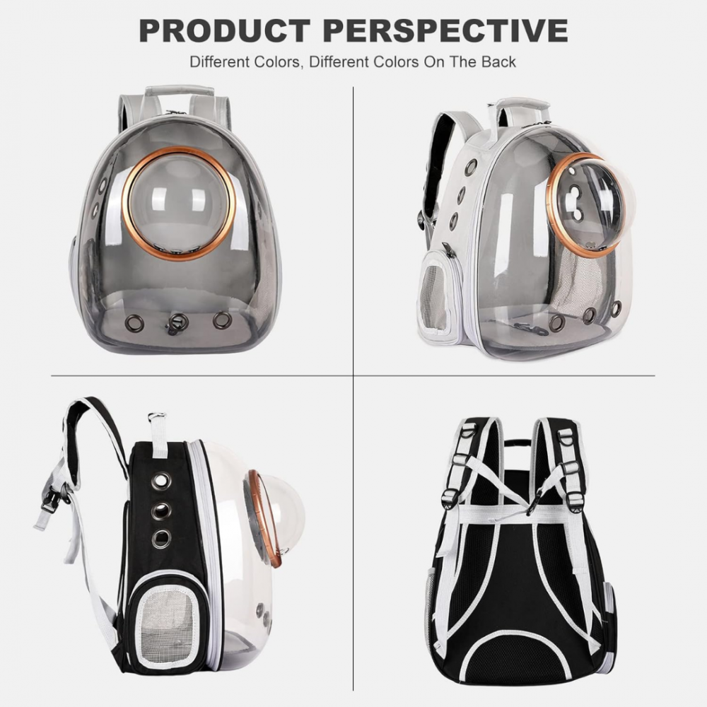 Rucsac transport animale cu greutate maximă 6.5 kg, hublou transparent, buzunar lateral, gri [9]
