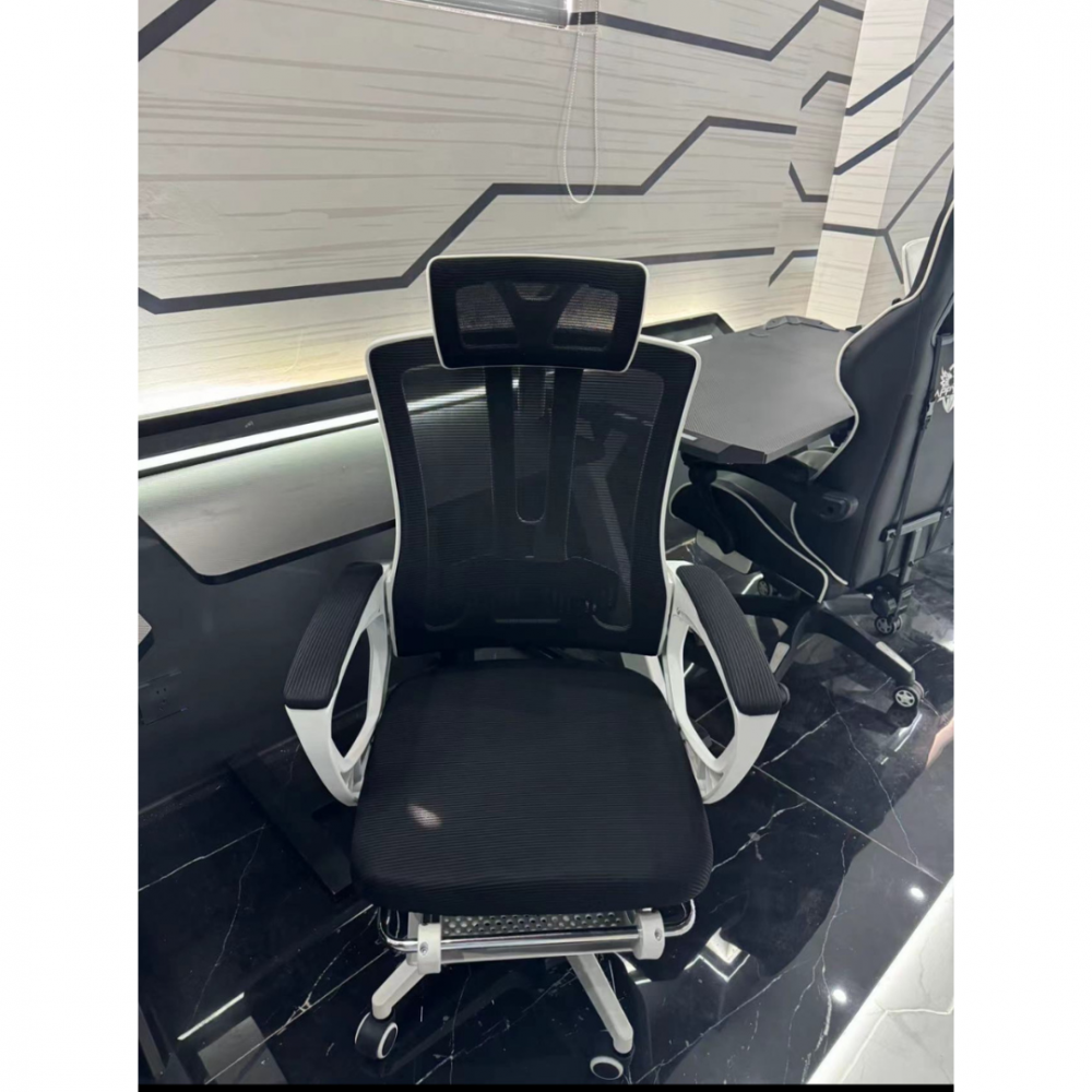 Scaun ergonomic pentru birou, cu suport lombar, tetieră 3D și funcție Swing, Alb-Negru [8]