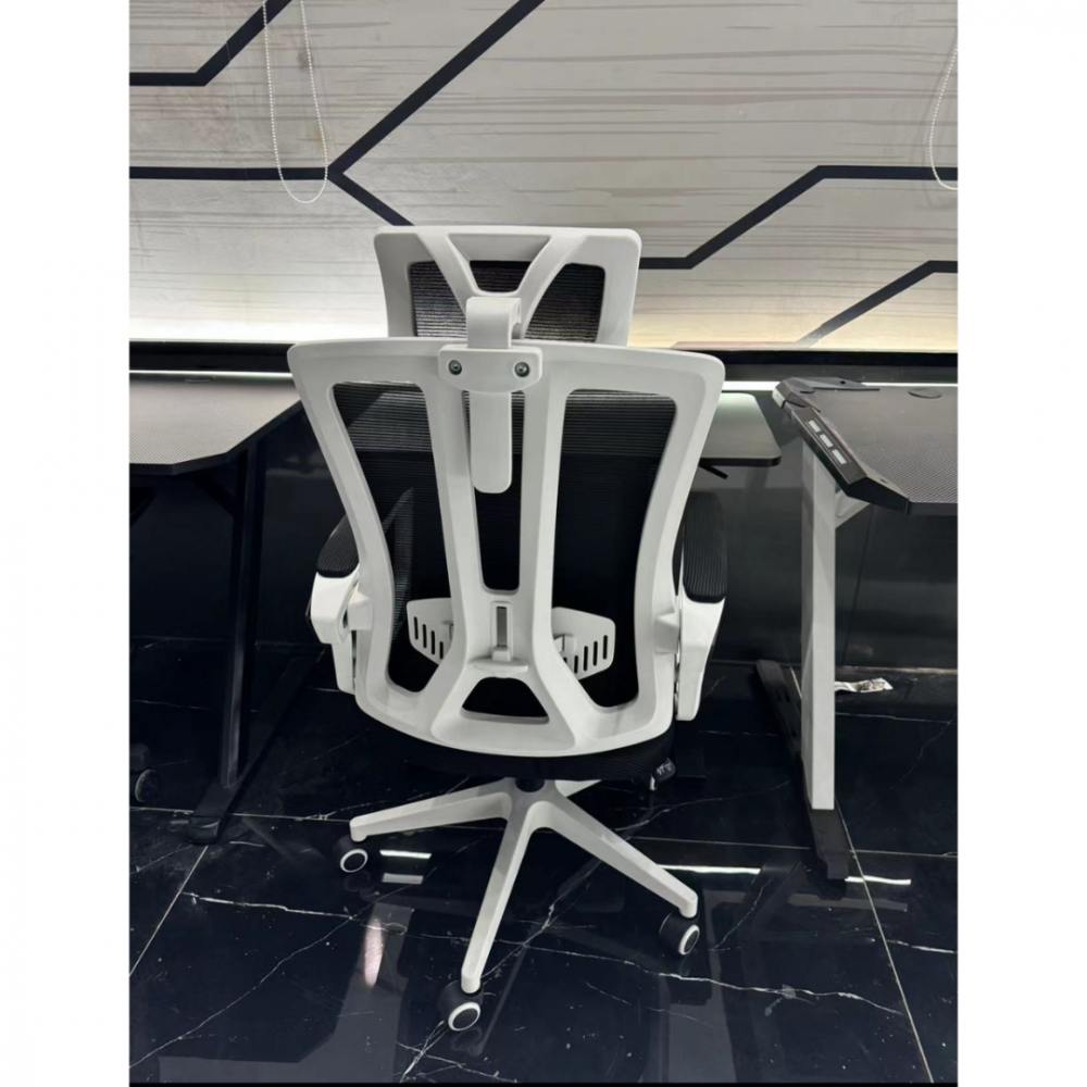 Scaun ergonomic pentru birou, cu suport lombar, tetieră 3D și funcție Swing, Alb-Negru [9]