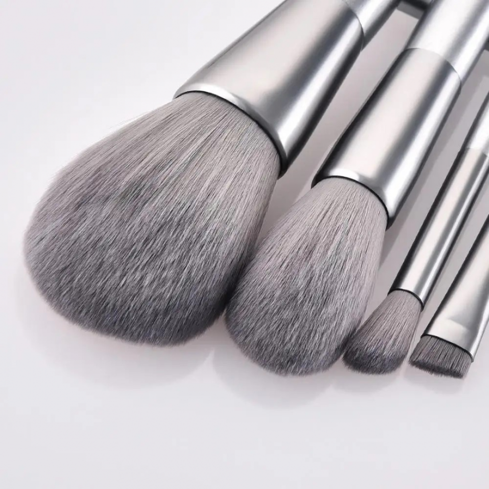Set 10 pensule machiaj, cu inserție metalică, Argintiu [4]