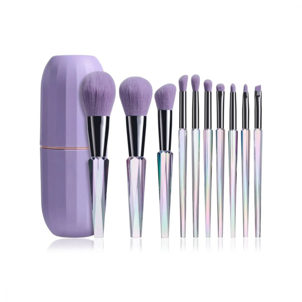 Set 10 pensule machiaj, păr sintetic moale, Mov [1]