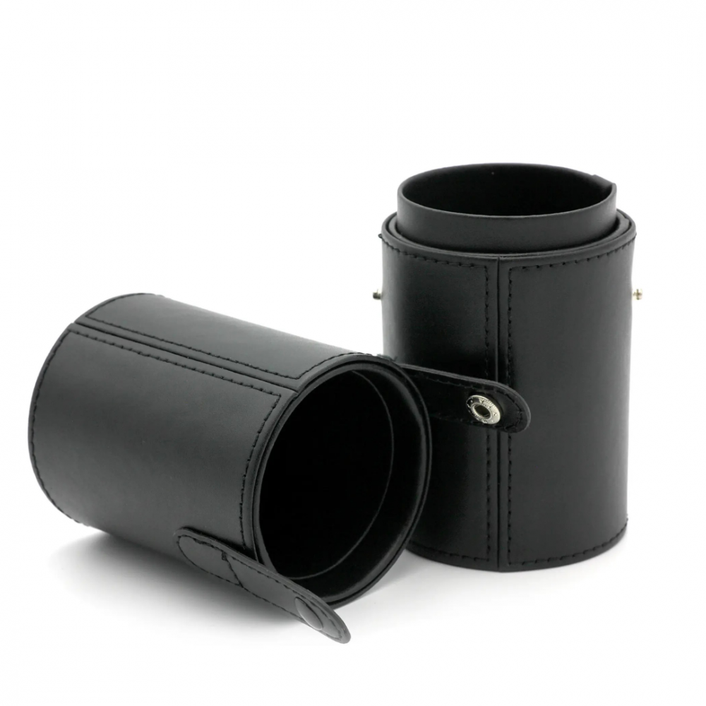 Set 12 pensule machiaj cu suport cilindric din piele ecologică, Negru [3]