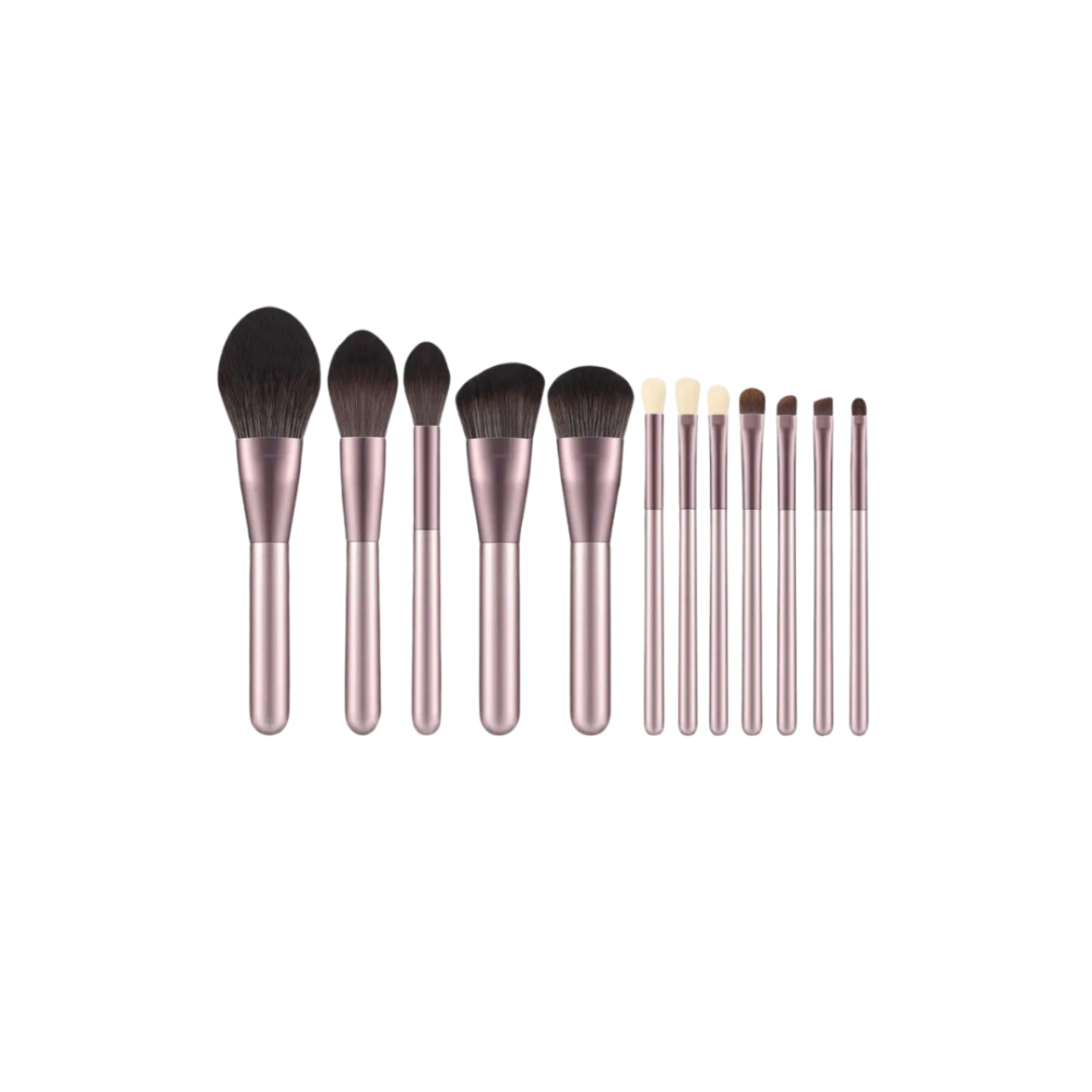 Set 12 pensule machiaj, mâner metalic, Mov sidefat [1]