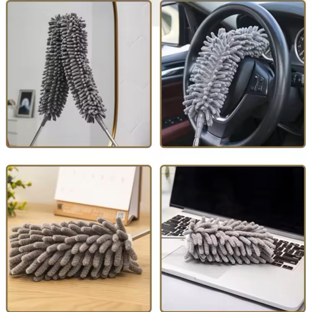 Set 3 perii pentru șters praful cu tijă retractabilă, extensibilă, și cap flexibil, din microfibră [5]